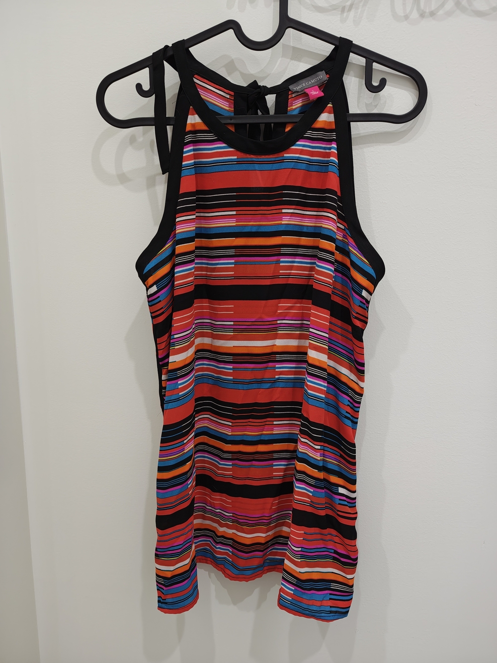 Vince Camuto Multicolor Striped Halter Tank with Black Trim